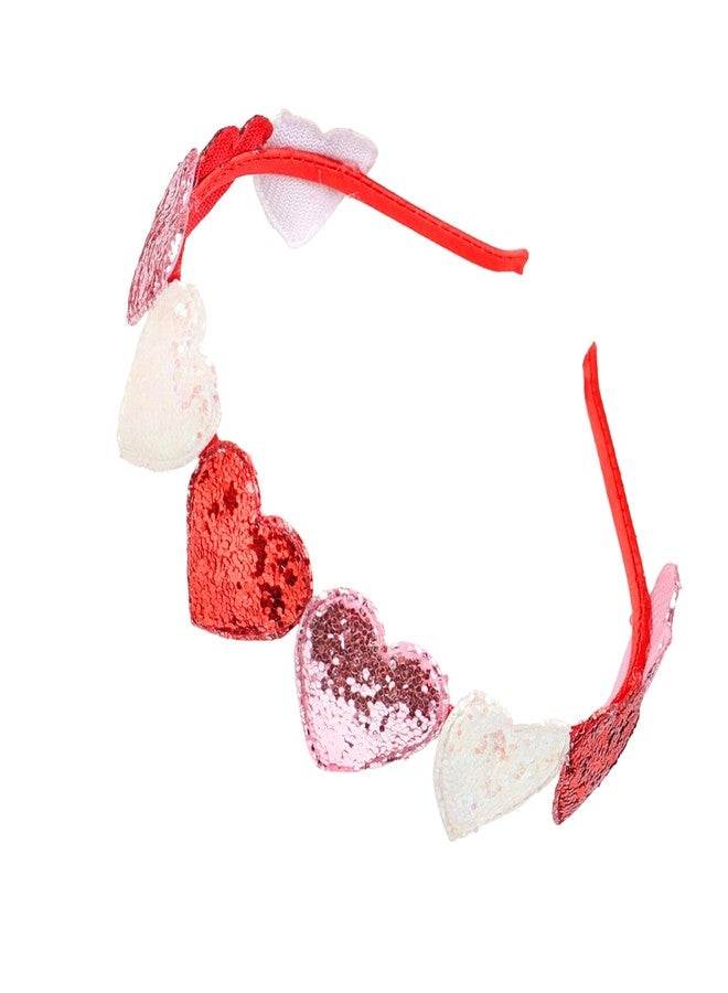 Doneace Valentines Day Glitter Hearts Headband Girls Cute Heart Headband Red Pink Cupid Hair Band Love Heart Hair Accessories for Women Valentine Dating Wedding Birthday Dressing Up Gift 1PCS - Image 1